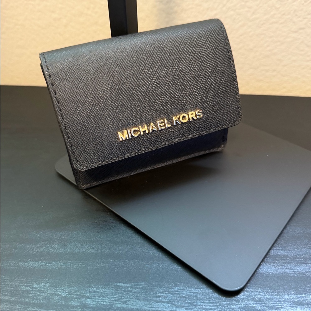 Michael Kors Black trifold wallet with Gold Logo